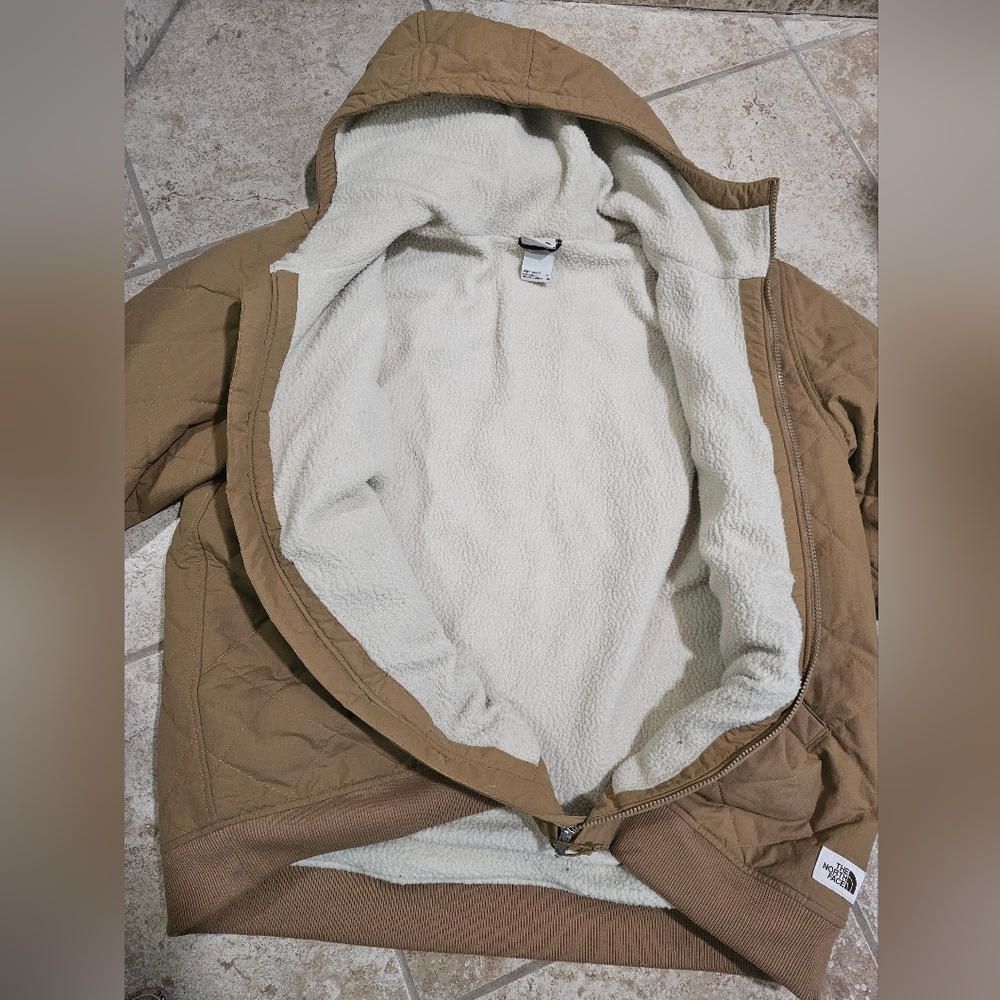 The North Face Quilted Sherpa Lined Hooded Jacket XXL Brown Zip Up Warm Classic - Picture 8 of 10